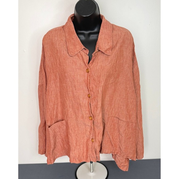J. Jill Tops - J. Jill Women's Linen Long Sleeve Button Front Classic Casual Top Orange Size XL